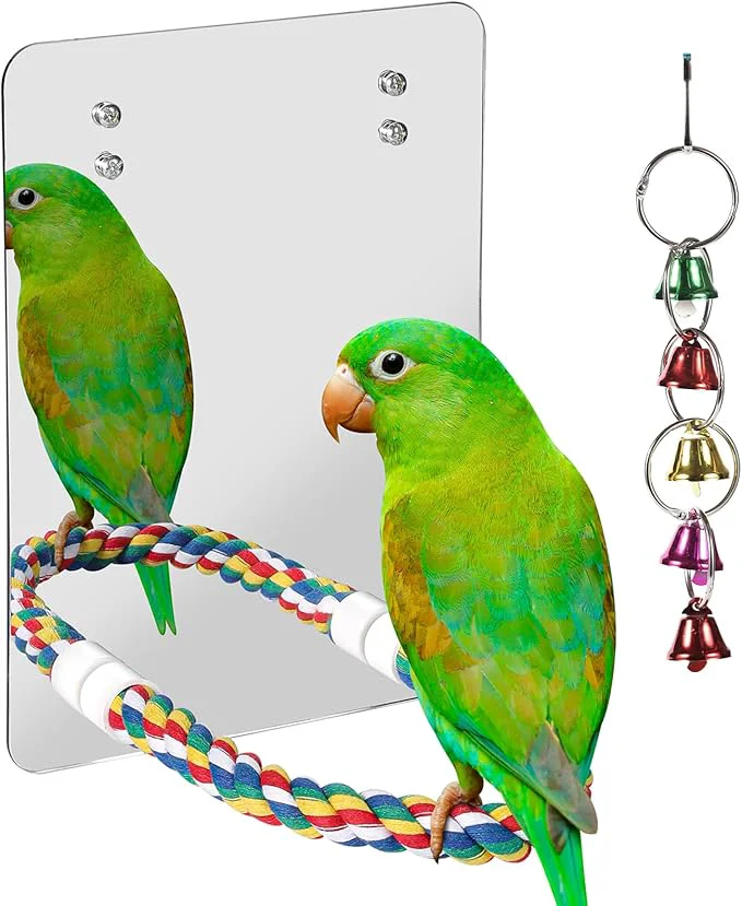 Durable 10.6 Bird Mirror with Rope Perch Bird Toys Swing Comfy Perch Elite