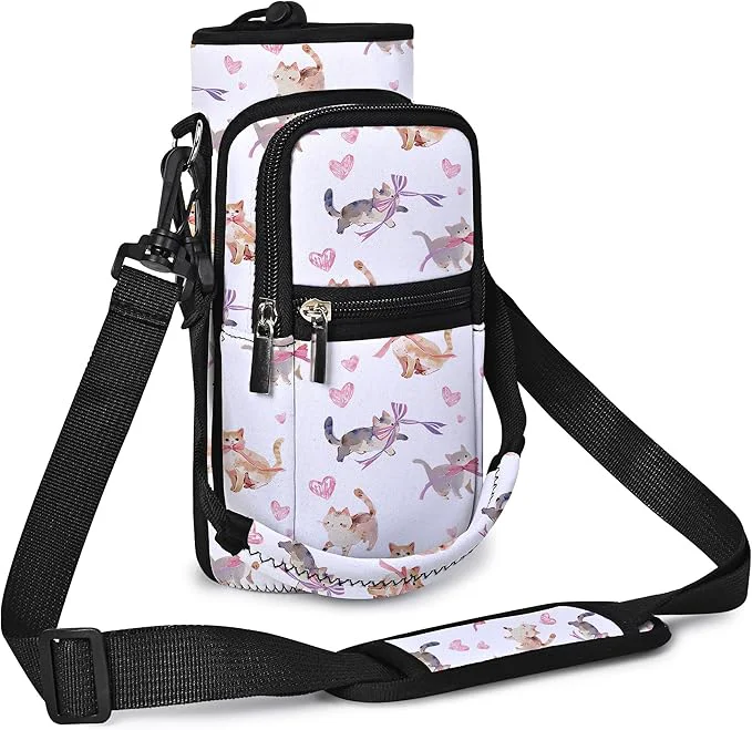 Flexible AUPET Water Bottle Sling Bag Sleeve Holder Carrier 25 32 40 64 oz Insulated Crossbody Water Bottle Case Cover with Strap and Pockets for Men Women Walking HikingAbout This High-End