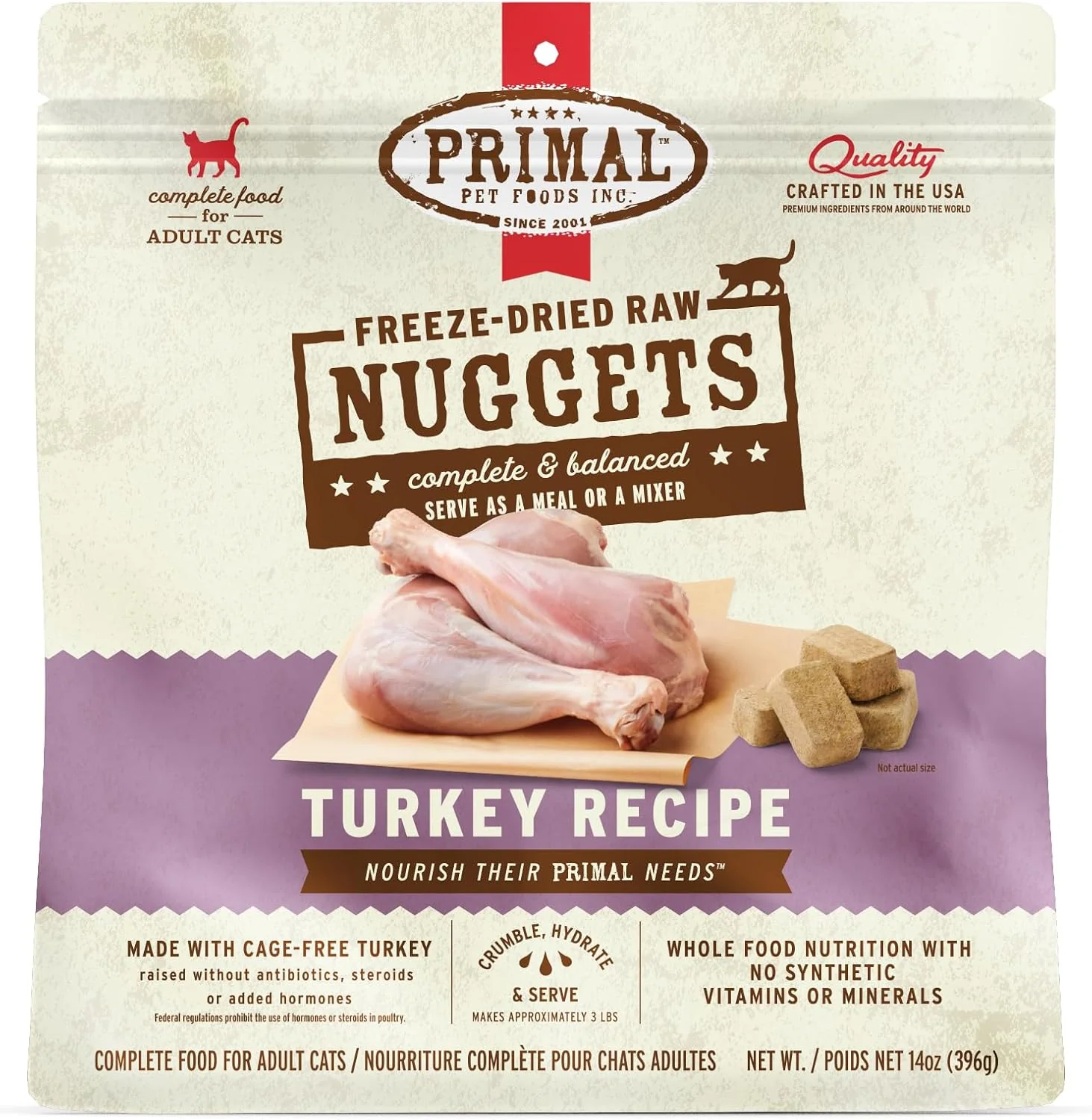 World-Class Primal ze Dried Raw Cat Food Nuggets Turkey Complete Balanced Meal or Topper Premium Healthy Grain High Protein Raw Cat Food with Probiotics 14 oz Optimized