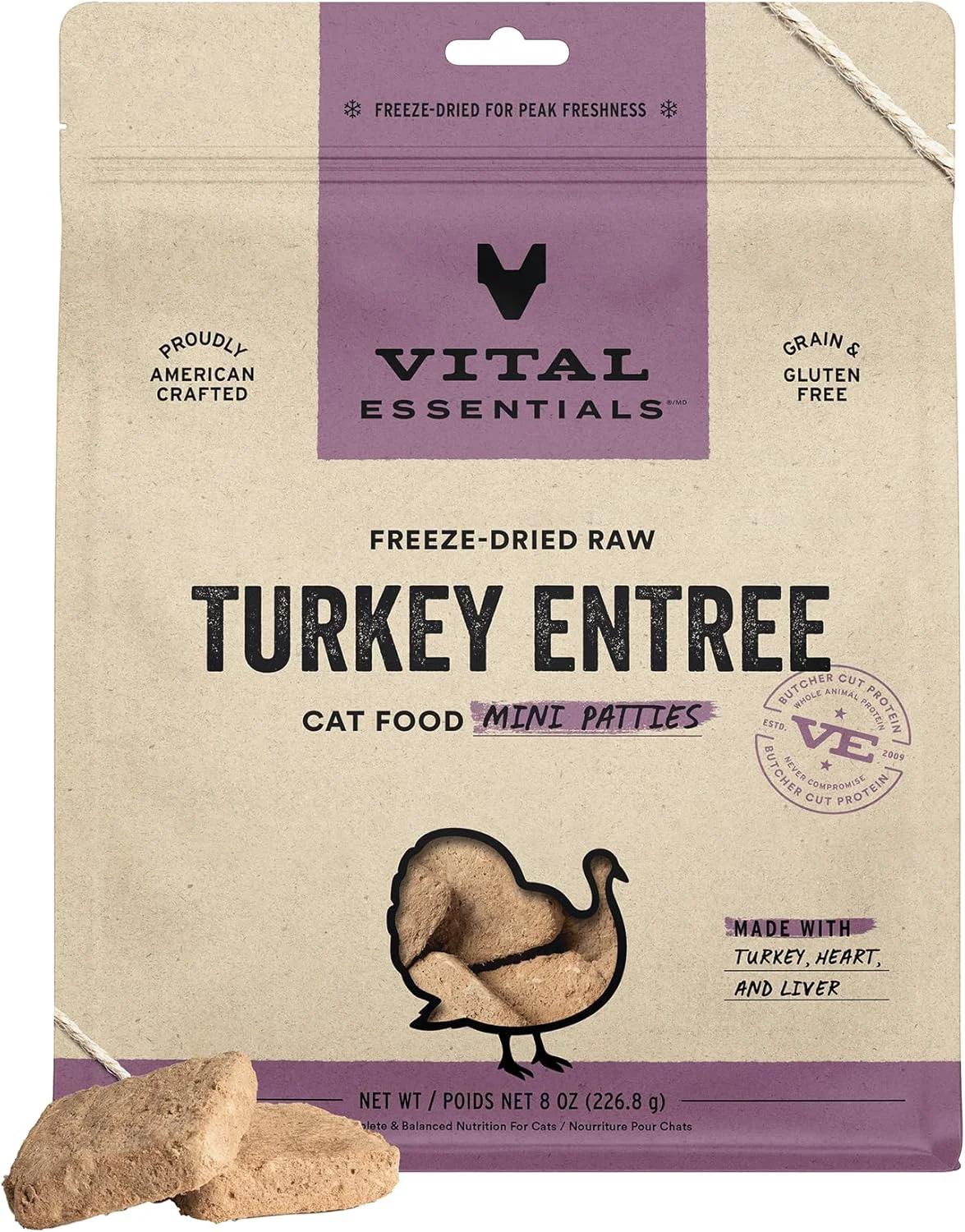Healthy Vital Essentials ze Dried Raw Cat Food Turkey Mini Patties Entree 8 oz High-Performance