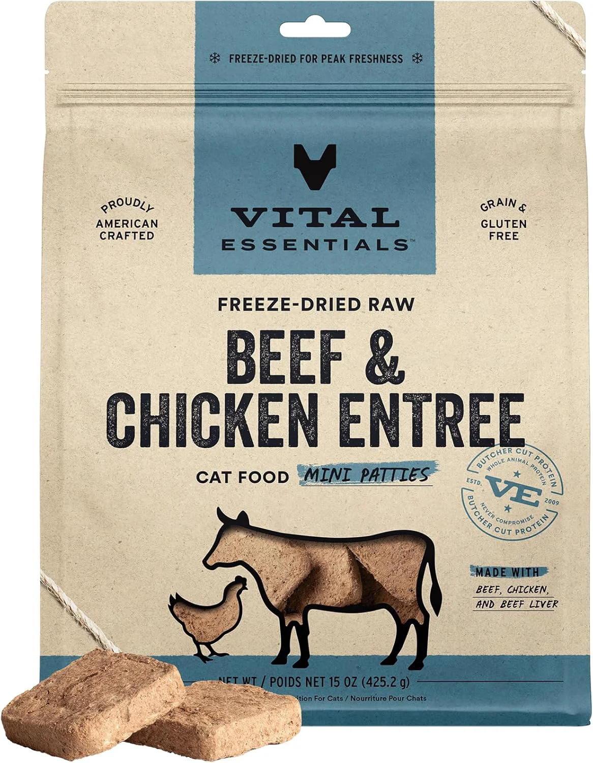 Eco-Friendly Vital Essentials ze Dried Raw Cat Food Beef Chicken Mini Patties Entree 15 oz Selected