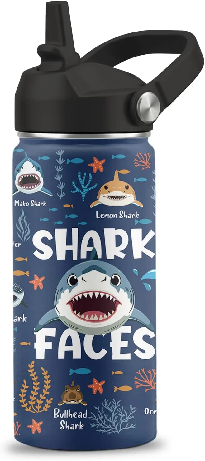 Artisan Shark Gifts for Boys Girls 16 oz Water Bottle with Straw Lid Stainless Steel Insulated Tumbler Cute Water Bottle Shark Lovers Gift Ocean Animals Lovers Gifts Cup 1pcsAbout ThisOverview Breathable