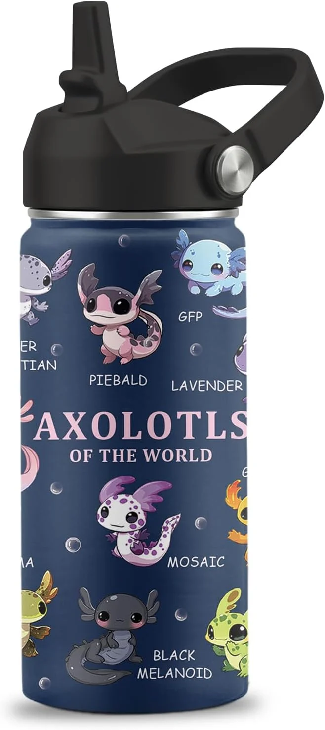 Premium Material Axolotl Gifts 16 oz Water Bottle with Straw Lid Stainless Steel Insulated Tumbler Cute Animals Water Bottle Axolotl Cup Gifts for Birthday Christmas 1pcs About ThisOverview Genuine