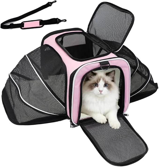 Convenient Double Expandable Cat Carrier Airline Soft-Sided Pet Travel Carrier Authentic
