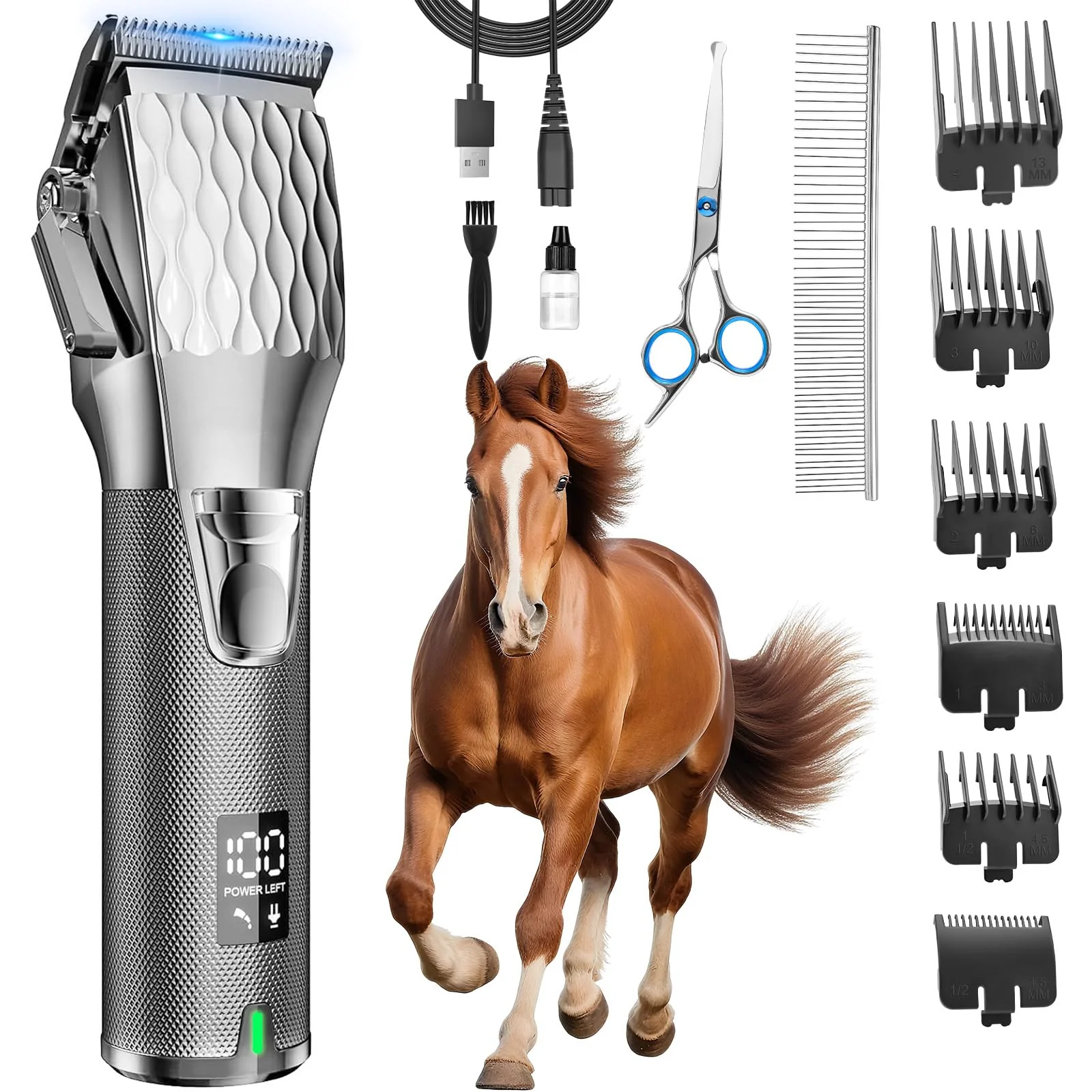 Reliable Fernlandia Horse Clippers – Cordless Grooming Kit with 2500mAh Battery LED Display Low Noise Certified