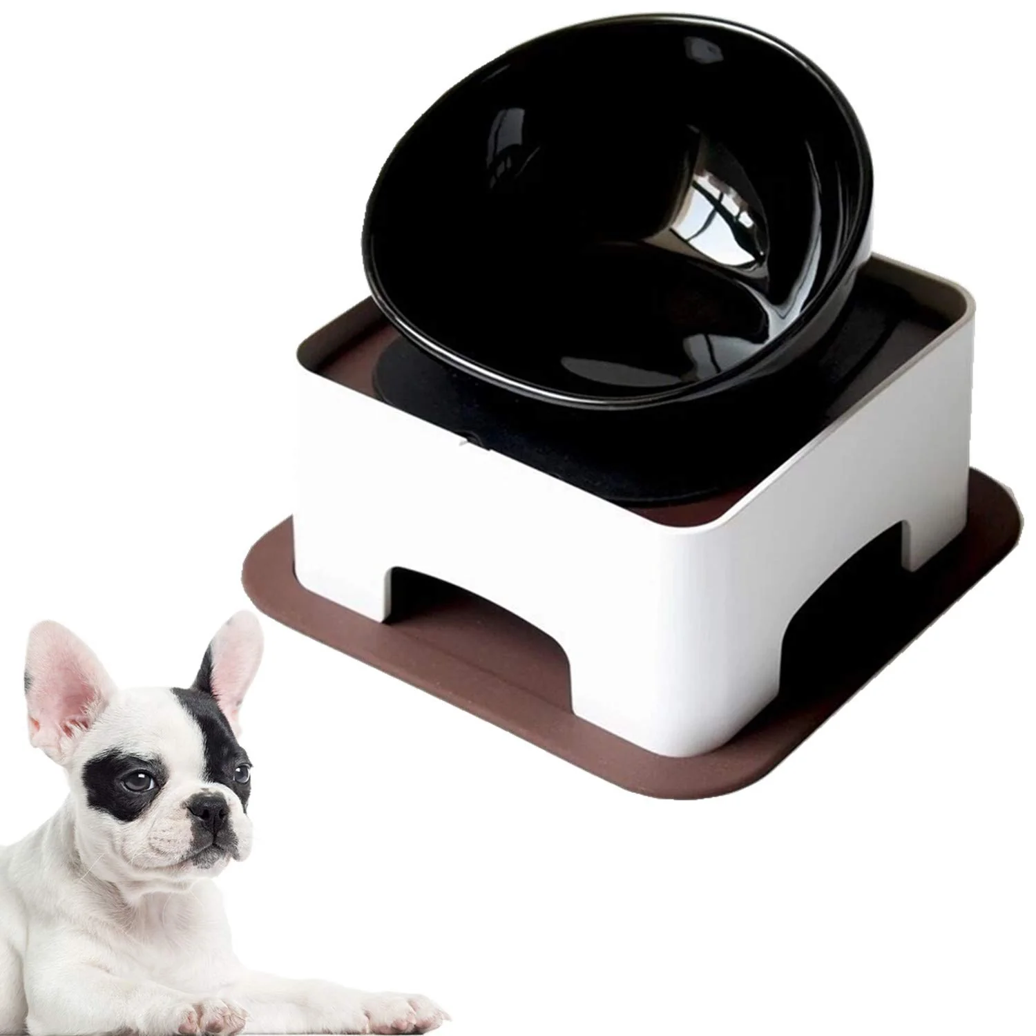 Specialty JYHY Bulldog Bowl Ceramic Dog Food Bowl – Wide Mouth Tilted Feeder with Anti-Skid Base Black Consistent