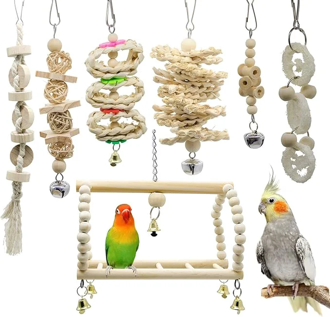 Advanced Deloky 7 Packs Bird Parrot Swing Chewing Toys-Hanging Bell Bird Cage Toys High-Quality