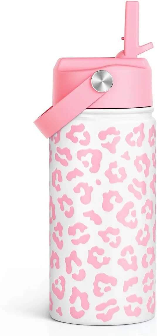 Casual Pink Leopard Print Kids Water Bottle With Straw Lid 12oz Insulated Stainless Steel Travel Tumbler Gifts For Girls Birthday Christmas Back To SchoolAbout ThisOverview High-Performance