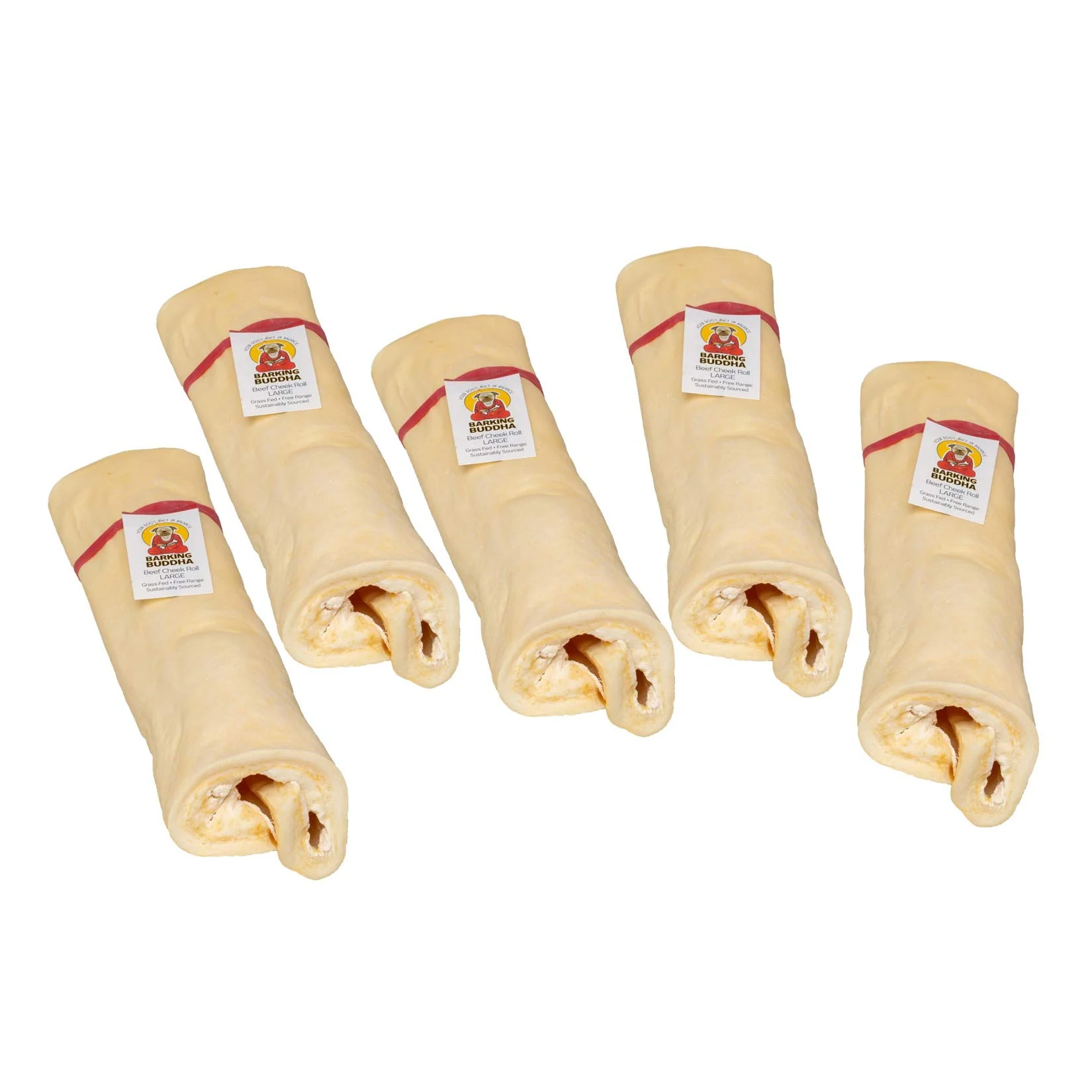 Quality Barking Buddha Beef Cheek Rolls All-Natural Rawhide 10-12in 5 Pack Prestigious