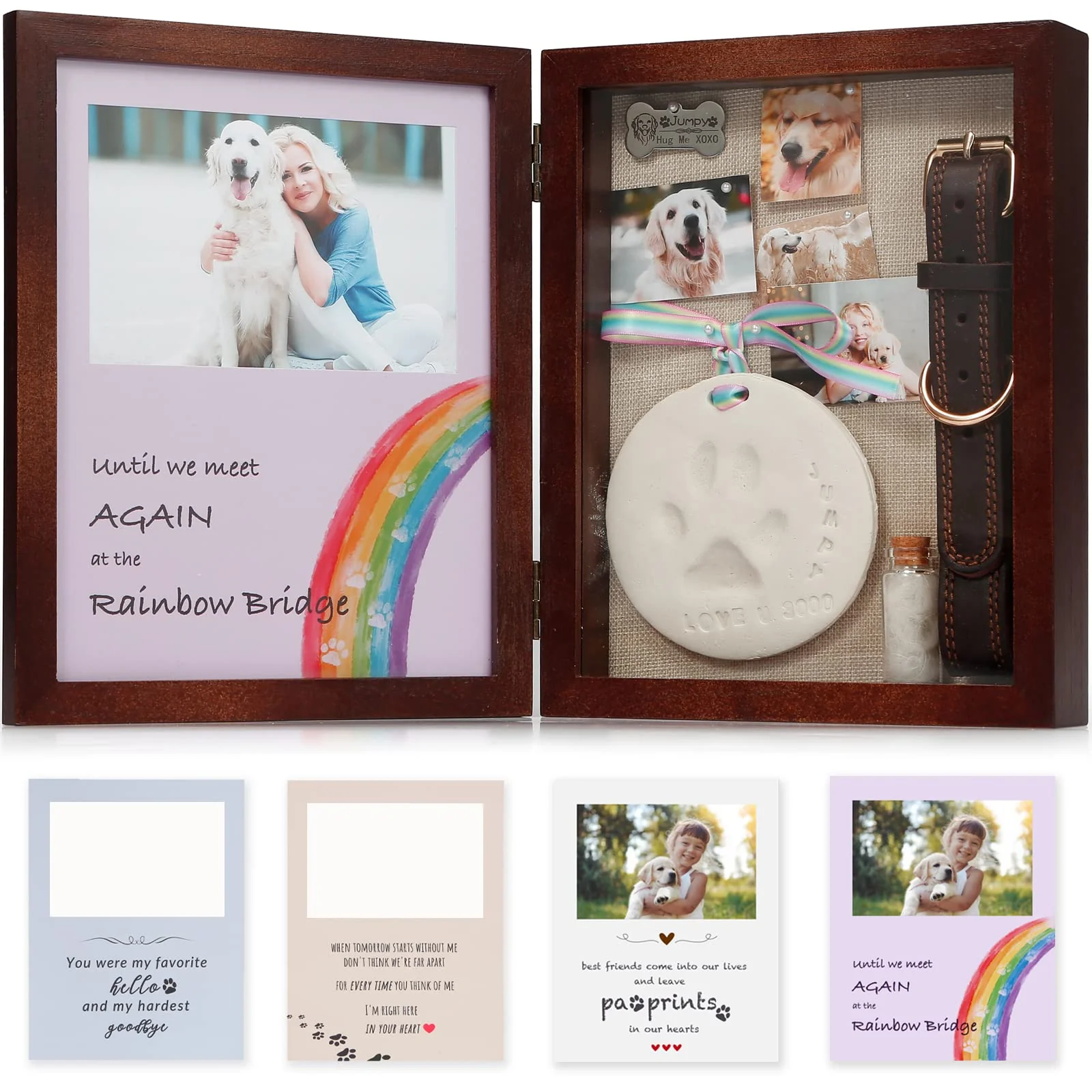 Environmentally Friendly JupDec Dog Memorial Shadow Box Frame with Paw Print Kit – Keepsake for Loss of Dog Cat Brown User-Friendly