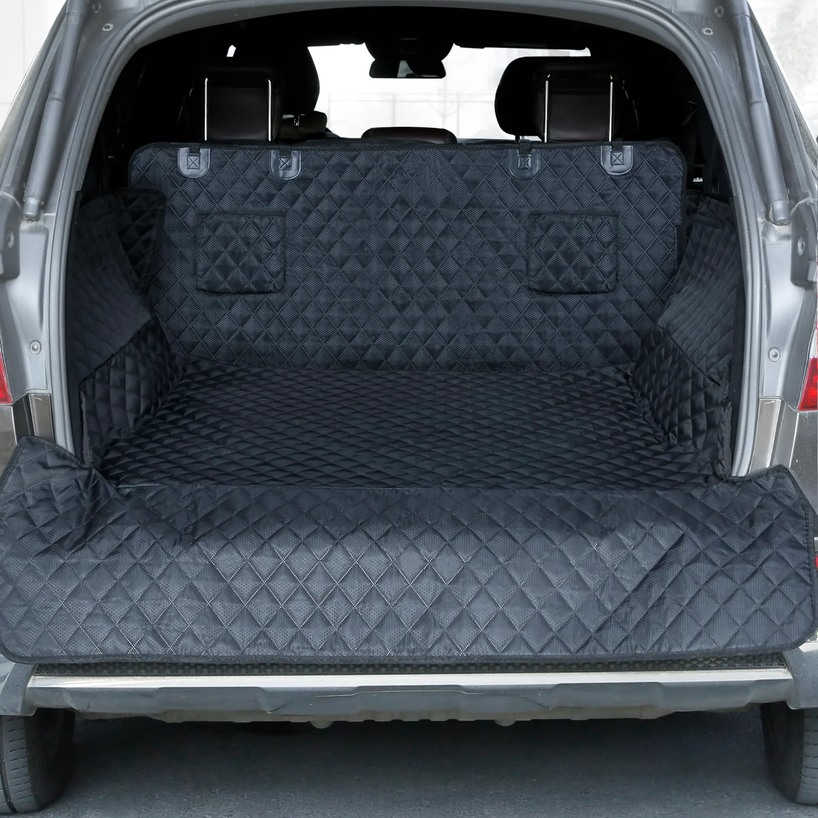 Detailed PETICON SUV Cargo Liner for Dogs – Waterproof Non-Slip Universal Fit with Bumper Flap Soft