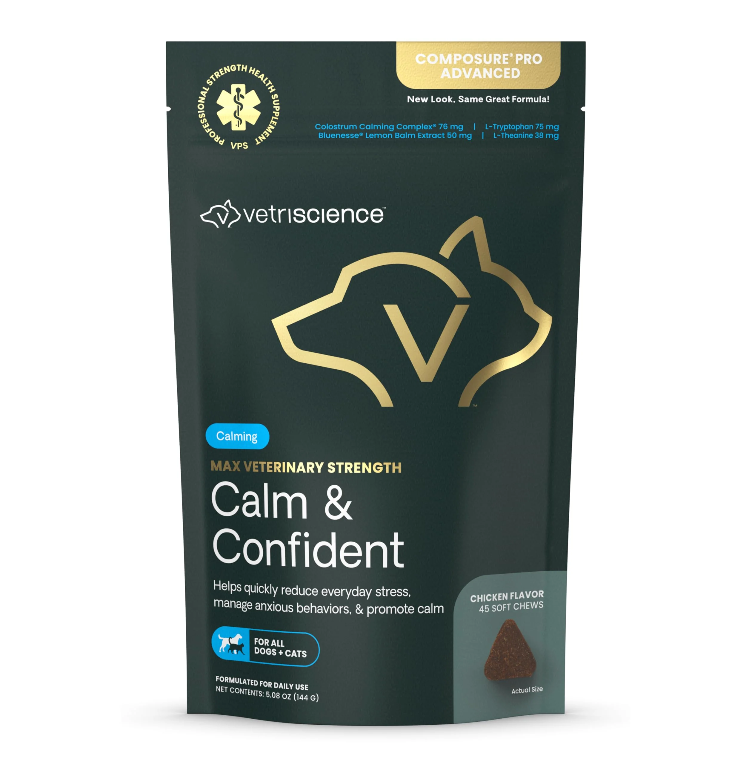 Luxury VetriScience Max Calming Chews for Dogs Cats – Stress Support Proven