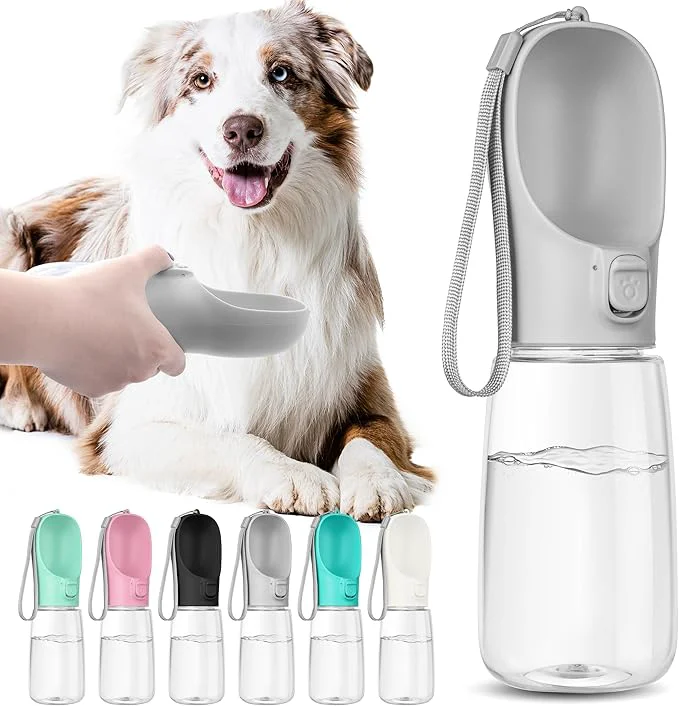 Premium Material Portable Dog Water Bottle with Bowl Leak Proof Convenient for Walking Hiking and Camping Gray 19oz About ThisOverview Quality