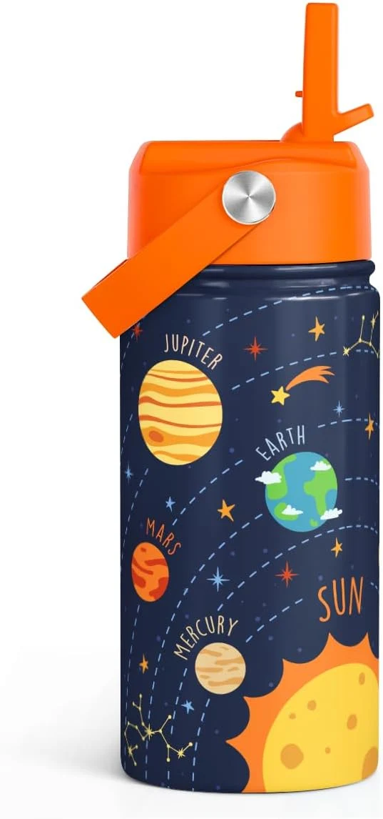 Solid Solar System Kids Water Bottle With Straw Lid 12oz Insulated Stainless Steel Travel Tumbler Gifts For Boys Birthday Christmas Back To SchoolAbout ThisOverview Advanced