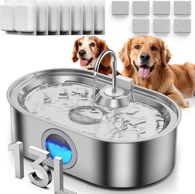 Trusted 3.4Gal Dog Water Fountain for Large Dogs 13L Stainless Steel Large Pet Fountain Organic
