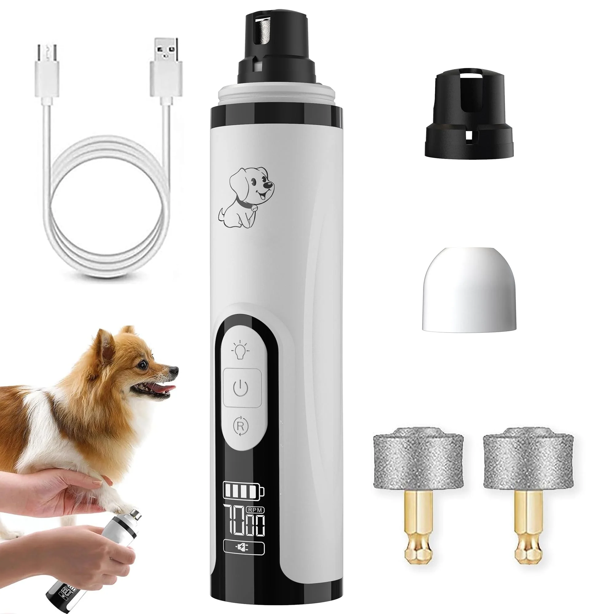 Environmentally Friendly CBDYWVR Silent Groom Pro Nail Grinder for Dogs – 3 Speeds LED Light 2000mAh Battery Clean