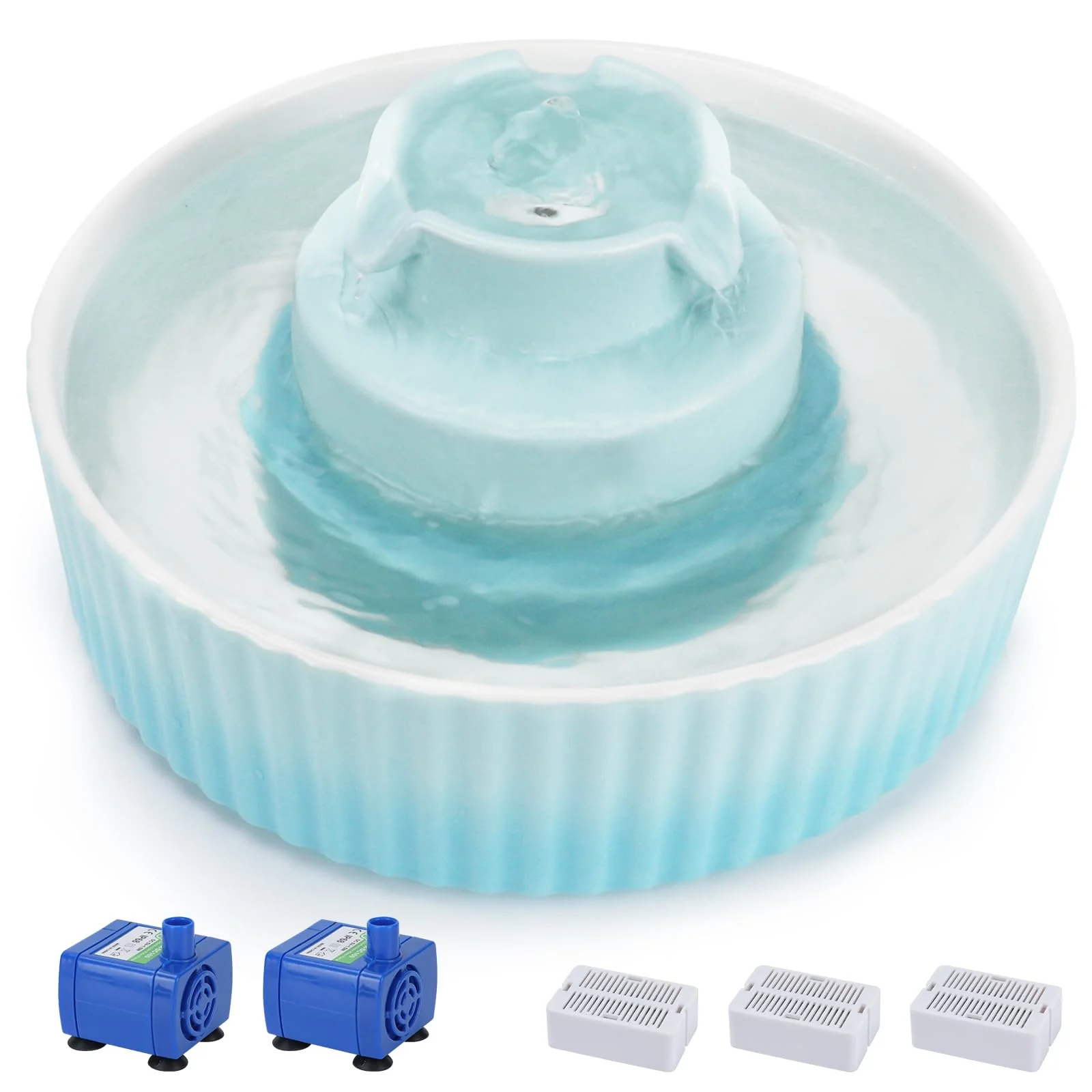 Expertly Made Lawfery Ceramic Cat Water Fountain 2.1L — Cupcake Design Quiet Pumps 3 Filters Light Blue Contemporary