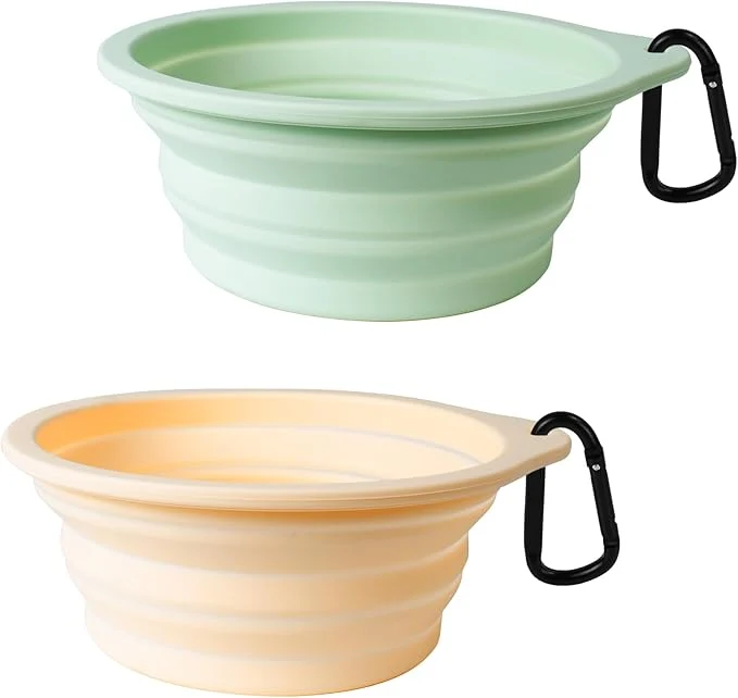 Soft PetBonus 2-Pack Silicone Collapsible Dog Bowls BPA Dishwasher Safe Portable Foldable Expandable Travel Bowl Food Water Feeding Cup Dish for Dogs Cats with 2 Carabiners Light Mint Beige CreamAbout ThisOverview Organic