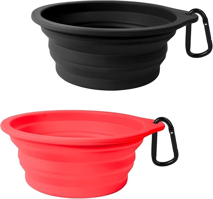 Specialty PetBonus 2-Pack Silicone Collapsible Dog Bowls BPA Dishwasher Safe Portable Foldable Expandable Travel Bowl Food Water Feeding Cup Dish for Dogs Cats with 2 Carabiners Black Red About ThisOverview Excellent