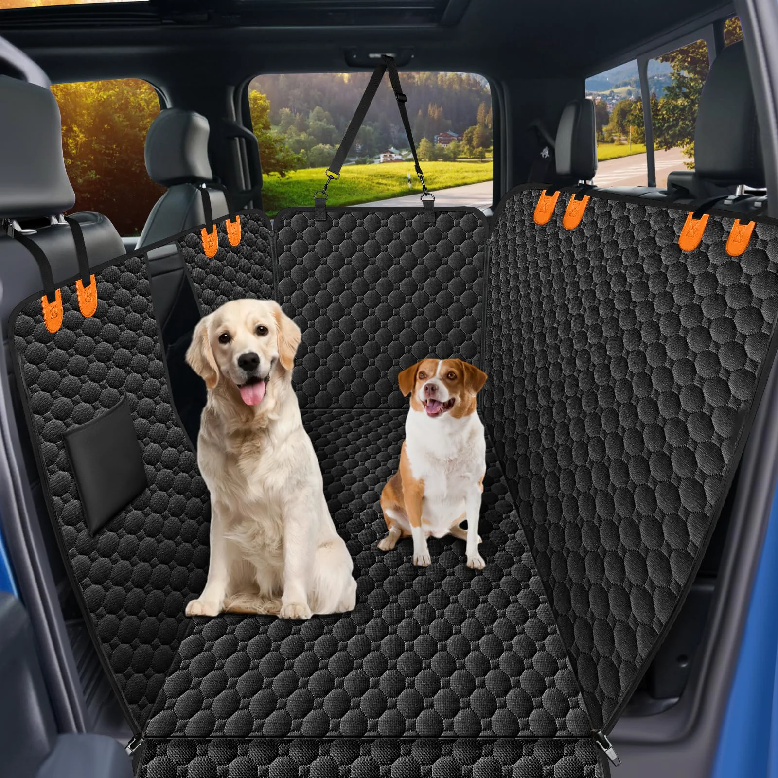 Expertly Made Mancro Floor Dog Hammock for Truck Back Seat – Waterproof Non-Slip 85 x 53 in Orange Durable