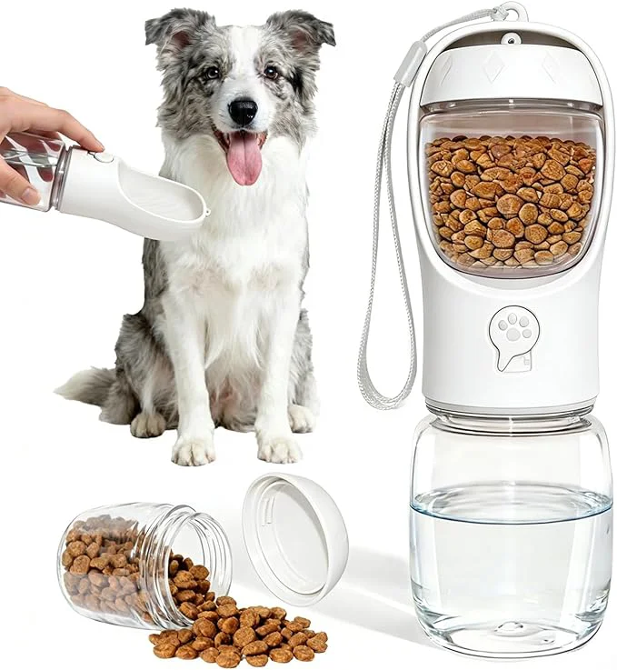 User-Friendly Dog Water Bottle Portable Water Bottle with Food Container for Dogs Cat Pet Hiking Walking Travel Camping Leak-Proof Dog Water Bowl Dispenser with Feeder Function Puppy Essentials 11.5oz White About ThisOverview Elite