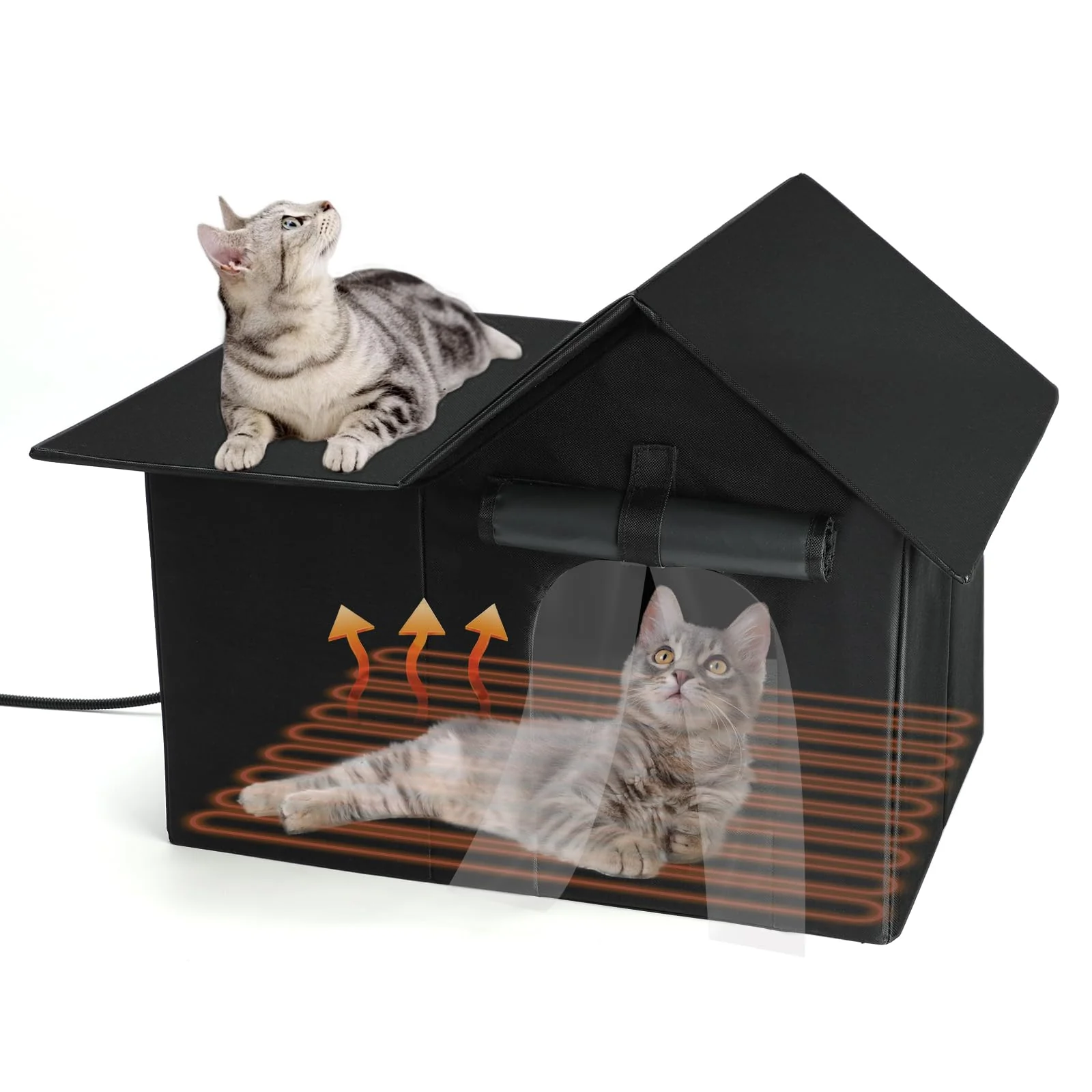 Elite Lonepetu Large Heated Outdoor Cat House — Weatherproof Shelter with Heating Pad 19.7 × 13.4 × 16.1 in Black Sustainable