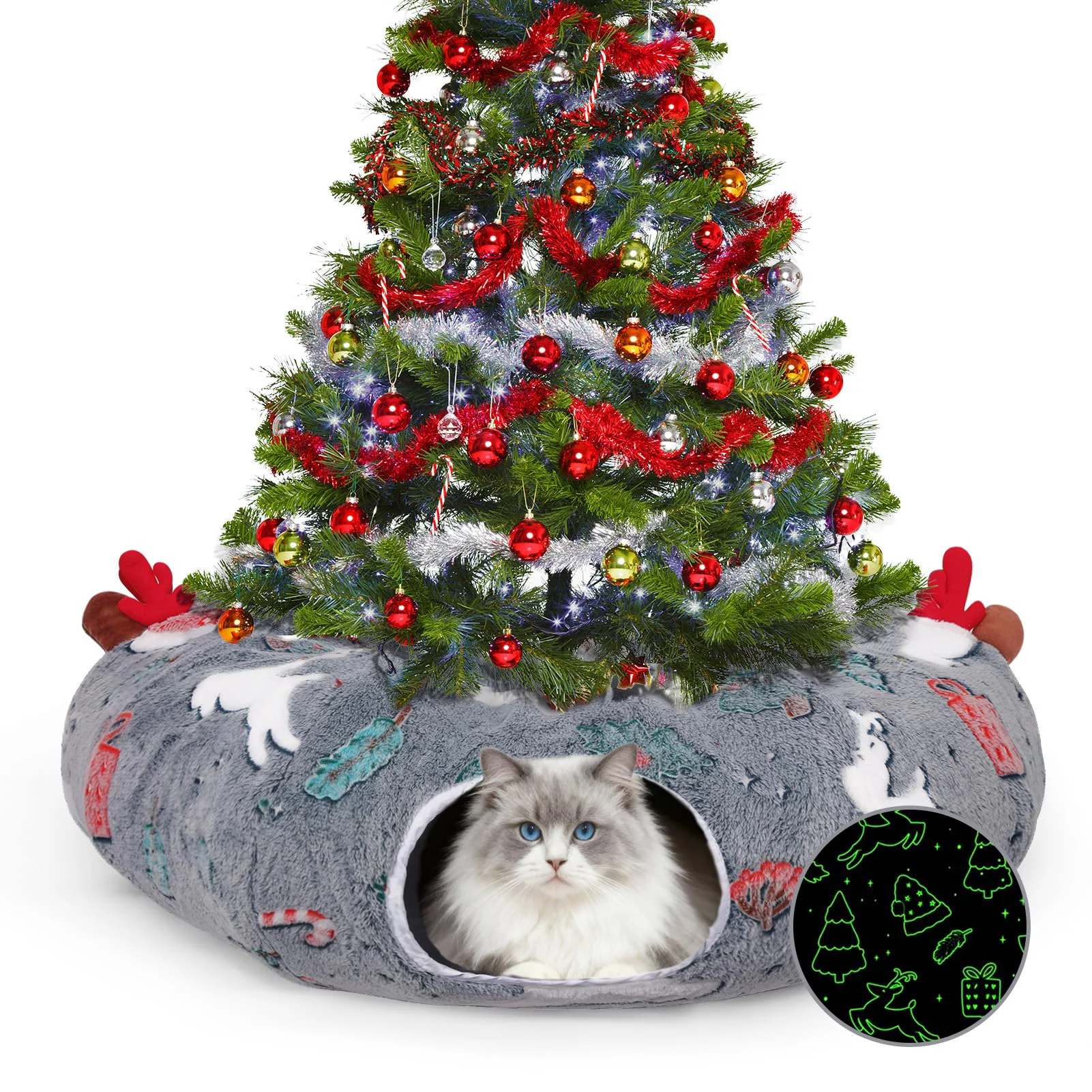 Carefully Designed Tidjani Cat Tunnel Christmas Tree Skirt Plush Indoor Cat Donut Bed with Cushion Hanging Toy Ball Innovative