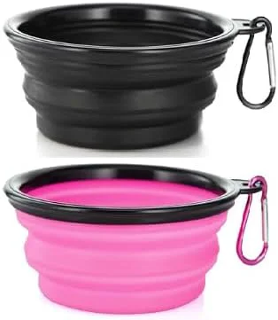 Verified Collapsible Pet Bowl Set Portable Silicone Travel Food Water Bowls with Carabiner Clip Multi-Color Space-Saving Design for Dogs Cats Pink Black About ThisOverview Convenient