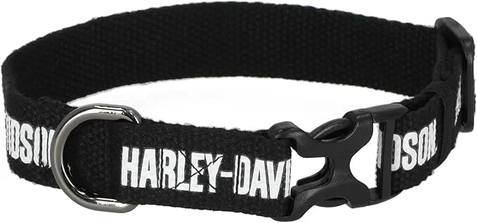 Next-Generation Harley-Davidson Cotton Webbing H-D Text Adjustable Pet Collar – Black White Eco-Friendly