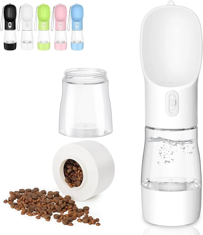Premium Portable Dog Water Bottle - Leak Proof Dog Water Dispenser with Bowl Food Container Dishwasher Safe Food Grade Plastic for Pet Puppy Outdoor Walking Hiking Travel WhiteAbout ThisOverview Natural