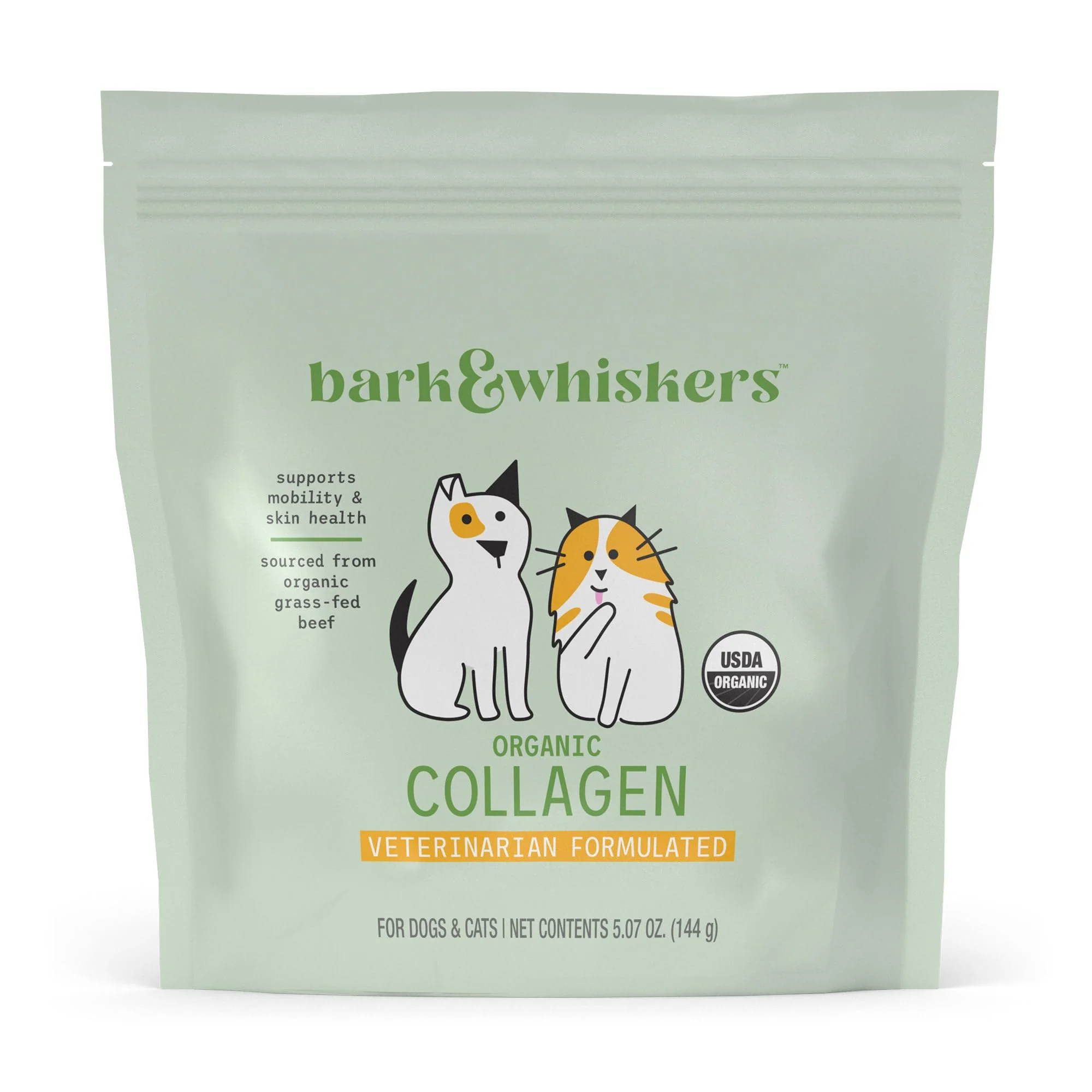 Solid Dr. Mercola Bark Whiskers Organic Collagen for Dogs Cats Grass-Fed Beef USDA Organic Vet-Formulated Healthy