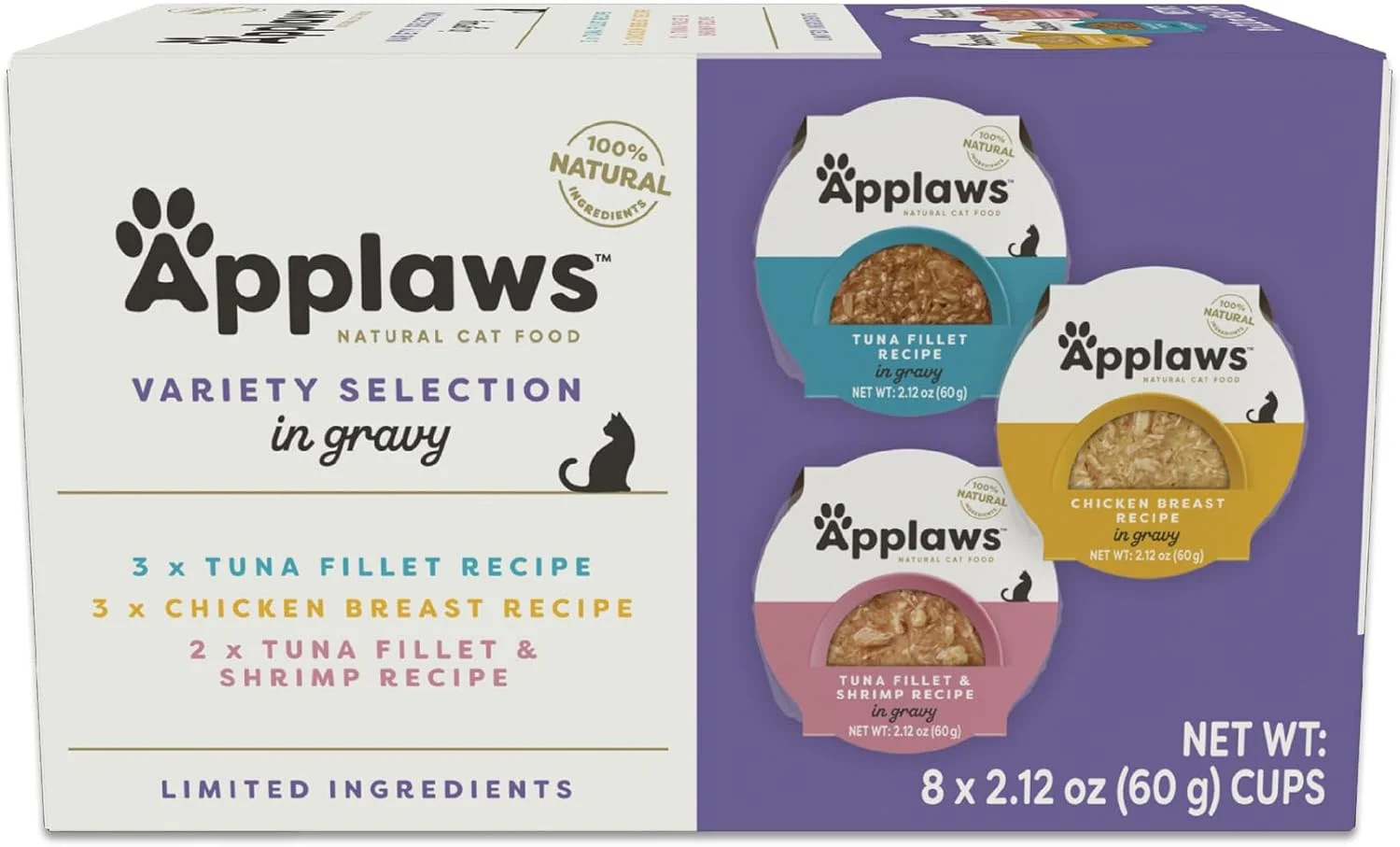 Eco-Friendly Applaws Natural Wet Cat Food Limited Ingredient Grain- Protein with No Artificial Additives Variety Pack in Gravy 8X 2.12 oz Easy-Open Cups Modern