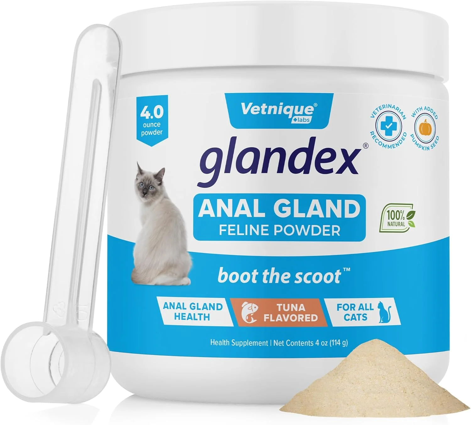 Exclusive Vetnique Glandex Feline Anal Gland or Daily Probiotic Fiber Supplement Powder for Cats with Digestive Enzyme Probiotics and Pumpkin Vet for Healthy Bowels 4oz Anal Gland Powder - Tuna Relaxed