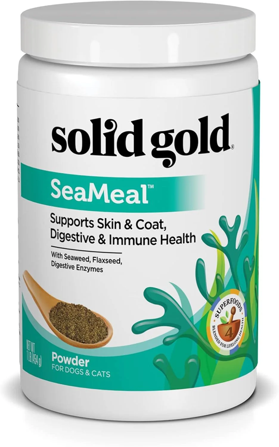 Excellent Solid Gold Cat Dog Multivitamin Powder - Kelp Powder Omega 3 Vitamins for Dental Digestive Immune Skin Coat Health - Multi Vitamin for Dogs Cats - Cat Dog Food Additive Supplement - 1lb Safe