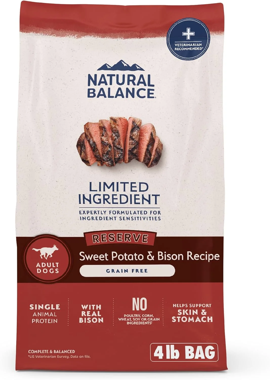 Expertly Made Natural Balance Limited Ingredient Adult Grain- Dry Dog Food Reserve Sweet Potato Bison Recipe 4 Pound Pack of 1 Next-Generation