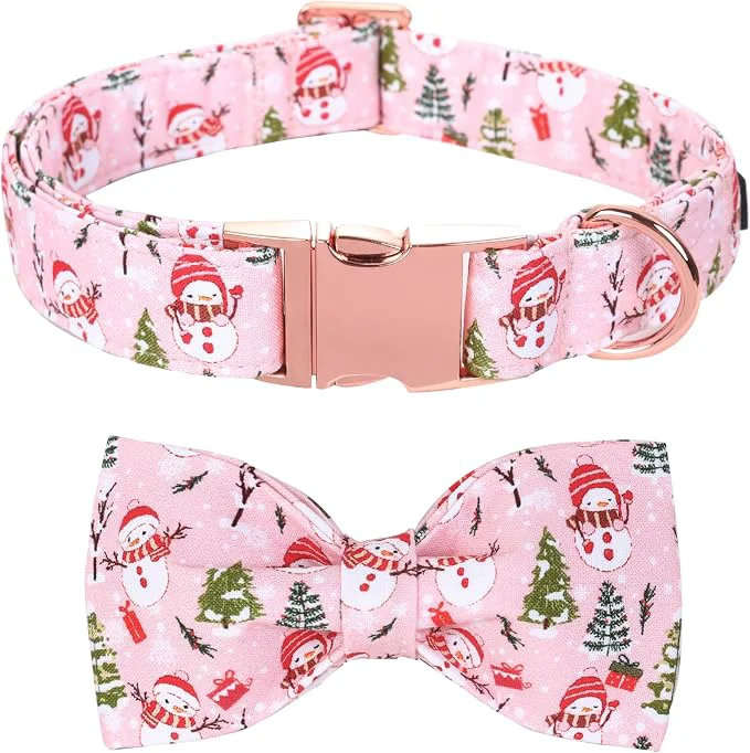 Reliable Christmas Dog Collar Christmas Tree and Snowman Print Cute Winter Holiday Eco-Friendly
