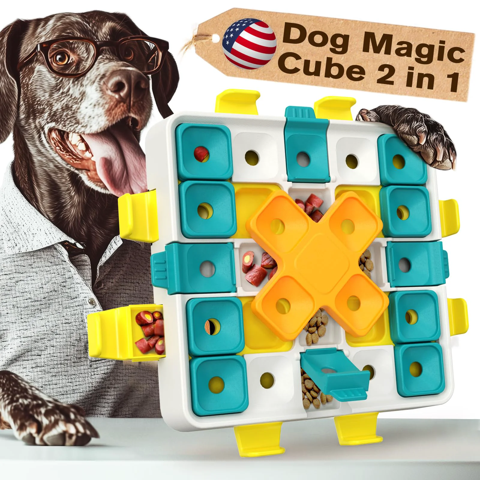 Crafted KADTC U.S. Brand Level 2 1-in-1 Large Dog Puzzle Toy — Mental Stimulation Treat Challenge Durable