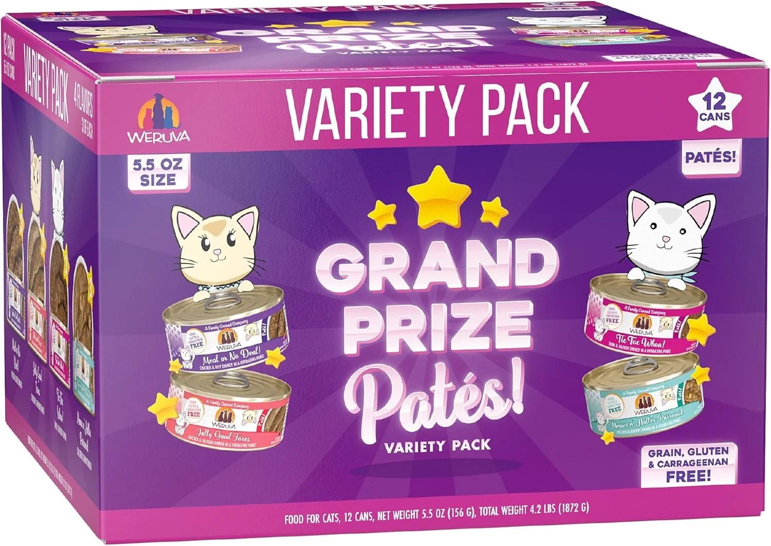 Original Weruva Wet Cat Food Grand Prize Patés Variety Pack 5.5oz Can Pack of 12 Luxury