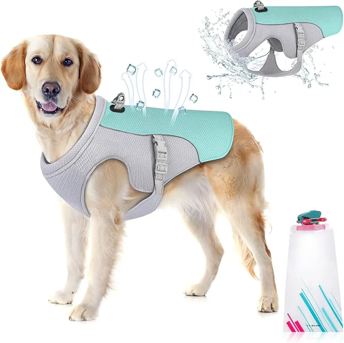 World-Class Guzekier Dog Cooling Vest Harness Cooler Jacket with Portable Water Bottle for Walking Outdoor Camping and Hunting Training XL Blue White About ThisOverview Refined