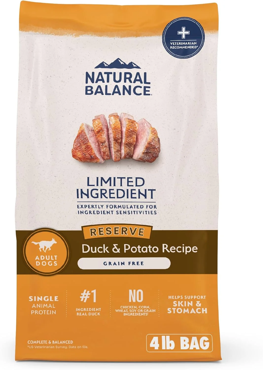 First-Class Natural Balance Limited Ingredient Adult Grain- Dry Dog Food Reserve Duck Potato Recipe 4 Pound Pack of 1 Breathable