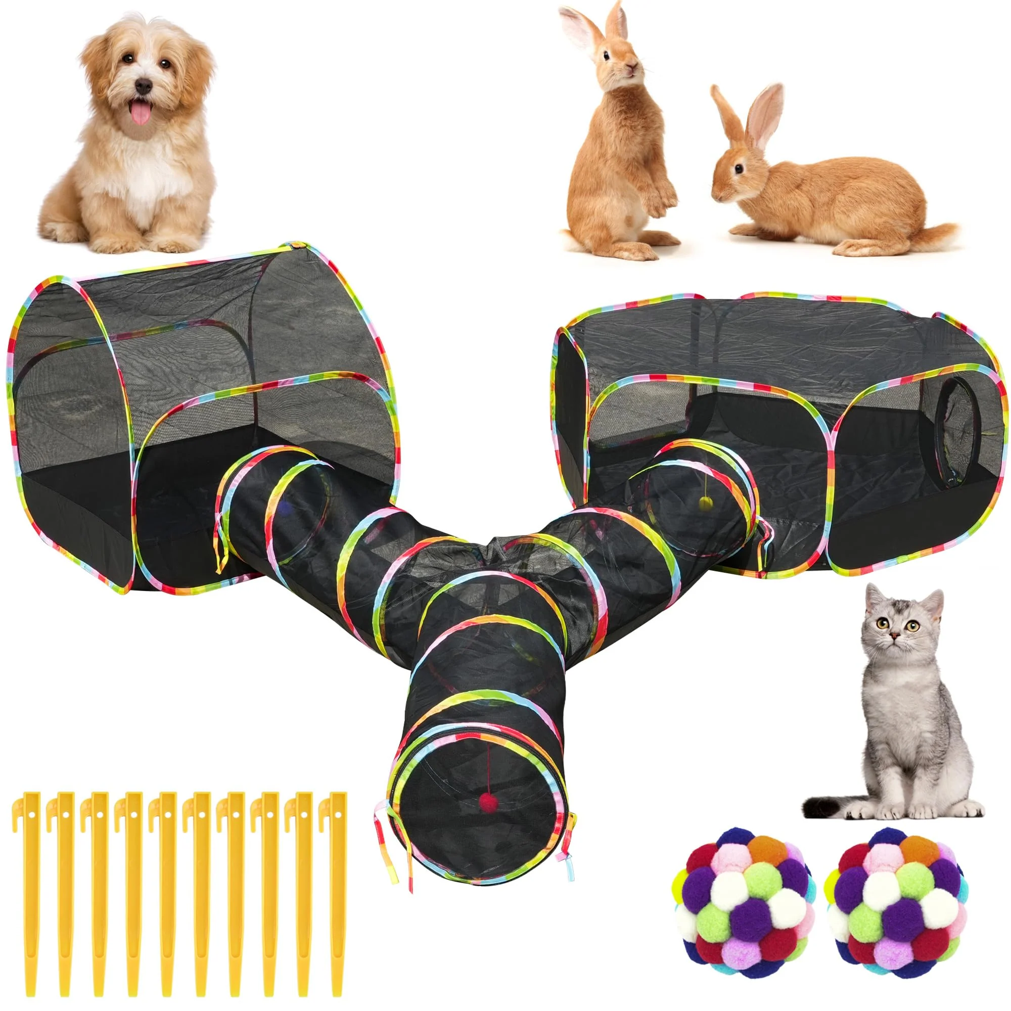 Verified Naielfopet Outdoor Cat Enclosure with Tunnel Tent Playhouse – Portable Small Pet Playpen World-Class