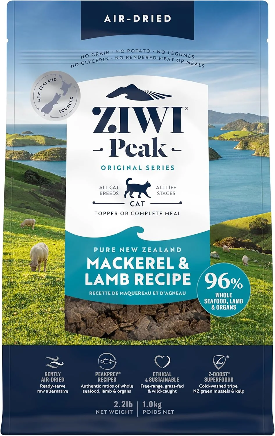 Breathable ZIWI Peak Air-Dried Cat Food – Mackerel Lamb - All Natural High Protein Grain Limited Ingredient w Superfoods 35.2oz User-Friendly