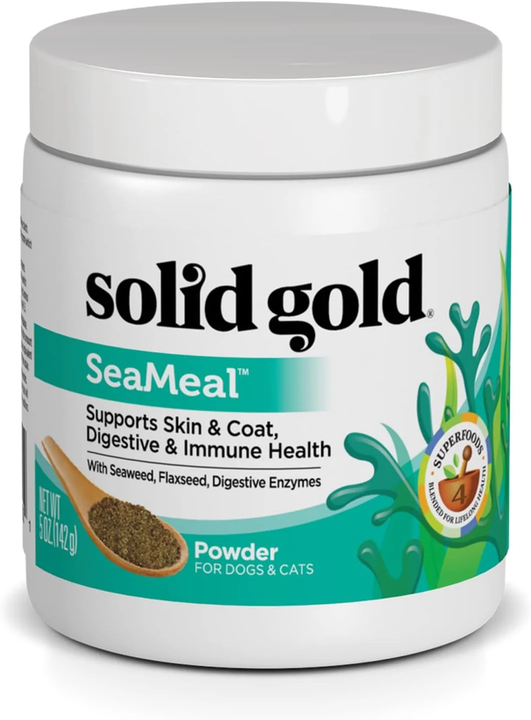 Enhanced Solid Gold Cat Dog Multivitamin Powder - Kelp Powder Omega 3 Vitamins for Dental Digestive Immune Skin Coat Health - Multi Vitamin for Dogs Cats - Cat Dog Food Additive Supplement - 5oz Lightweight