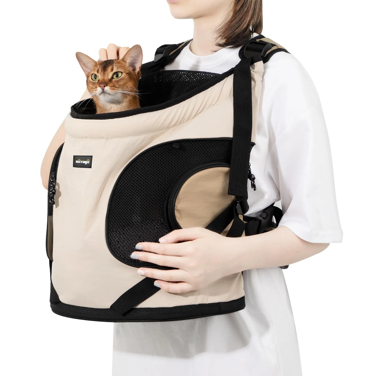 Exclusive NATUYA Dog Front Carrier – Lightweight Front-Pack for Small Dogs Cats Cream Long-Lasting