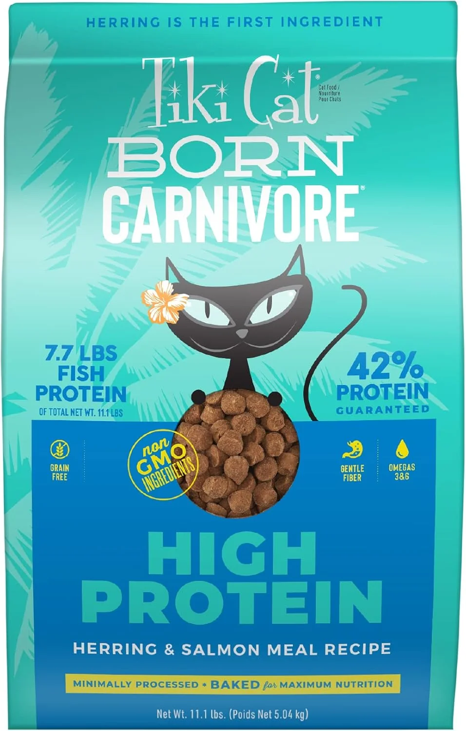 Premium Material Tiki Cat Born Carnivore High Protein Dry Cat Food Herring Salmon Meal 11.1 lbs. Bag Dependable