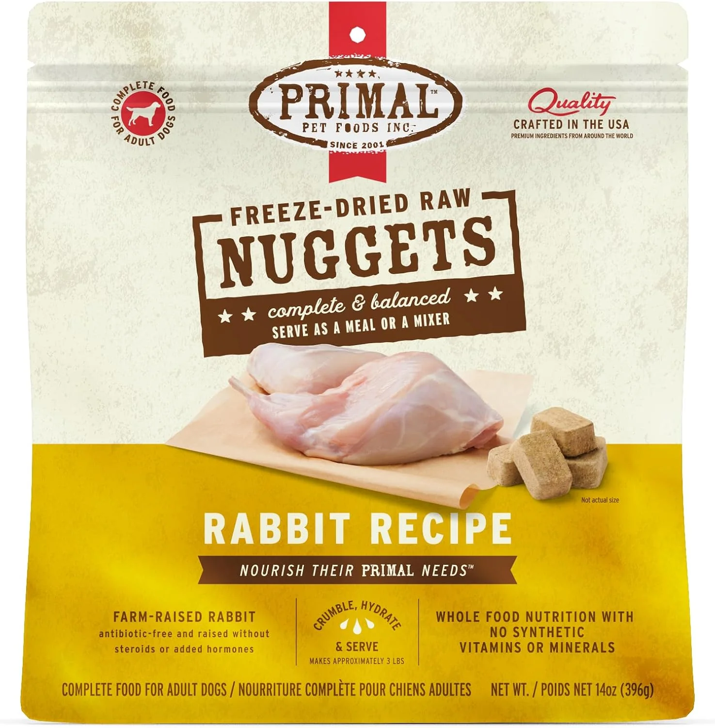 Versatile Primal ze Dried Raw Dog Food Nuggets Rabbit Complete Balanced Meal Also Use as Topper or Treat Premium Healthy Grain High Protein Raw Dog Food 14 oz Organic