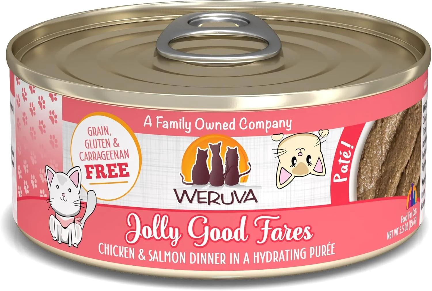 Elite Weruva Wet Cat Food Jolly Good Fares with Chicken and Salmon Pate 5.5oz Can Pack of 8 Organic