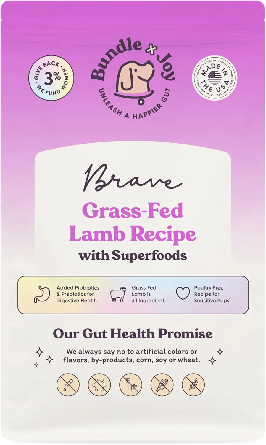 Lightweight Brave Probiotic Dog Food Dry Lamb 18lb Bag Natural Grain Adult Kibble for Digestive Health Made with New Zealand Lamb 20 Plant Based Superfoods Corn Poultry Soy First-Class