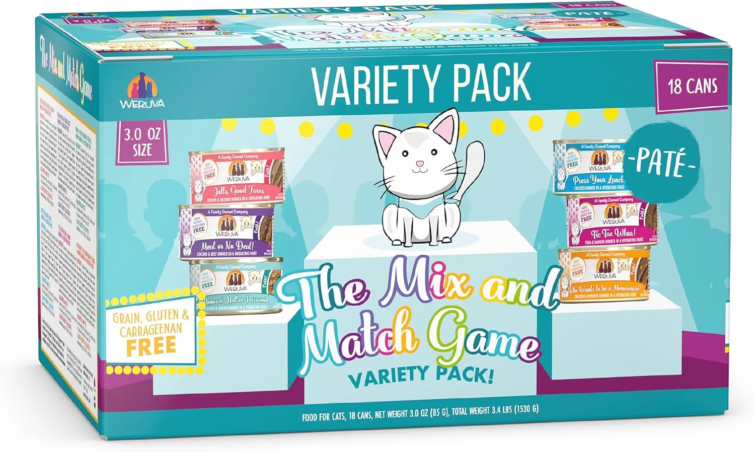 Dependable Weruva Wet Cat Food The Mix and Match Game Pate Variety Pack 3oz Can Pack of 18 Smart