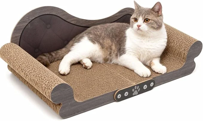 World-Class Sofa Shaped Cat Scratching Board 26.6 Extra Large Scratcher Bed for Large Cat Multi-Cats Scratch Boards Lounge Bed Cat Couch Furniture Protector Wood Color About ThisOverview Reusable